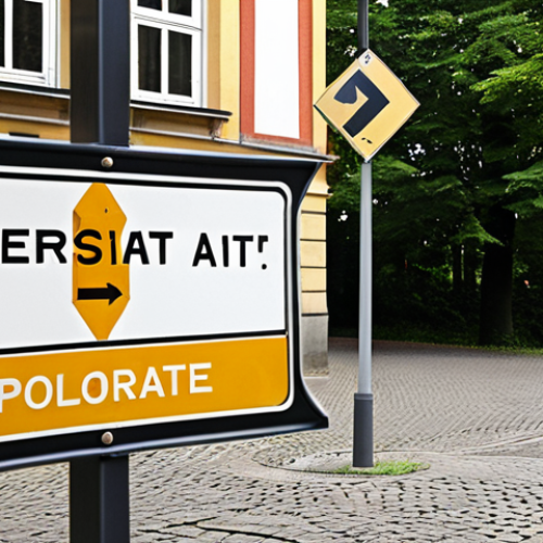 Home 18 **Image:** A young adult looking thoughtfully at a crossroads sign. One path points to a university building (Universität), the other to a workshop with various tools and a "Zertifikate" banner. The scene should evoke a sense of decision and potential.