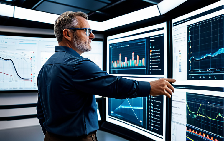 A professional German mechanical engineer, male, in his 40s, wearing a modest business casual shirt and trousers. He stands confidently in a futuristic industrial control room, interacting with large holographic displays that show complex data visualizations related to machine safety parameters, AI-driven risk assessments, and sensor outputs. The background features sleek, modern equipment and clean interfaces, emphasizing innovation in machine safety and Industrie