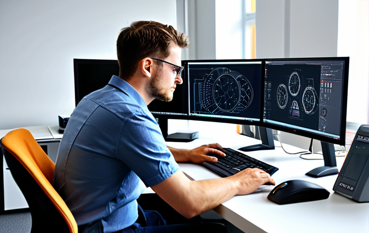 **

"A professional German mechanical engineer, fully clothed in a modern office setting, working on a CAD design of a complex machine part using SolidWorks. The engineer is focused and displaying competence. The scene includes computer monitors displaying technical drawings and data. Modern office environment with ergonomic chair and adjustable desk. Safe for work, appropriate content, professional attire, perfect anatomy, well-formed hands, natural pose, high quality."

**